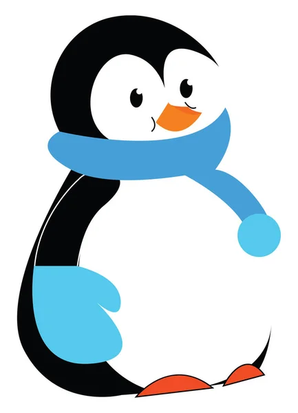 Pinguim Cachecol Azul Luvas Mão Vetor Ilustração Cor — Vetor de Stock