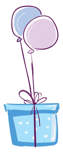 Blue Gift Box Balloons Vector Color Illustration — Stock Vector