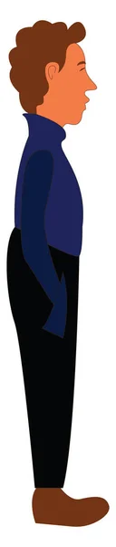 Niño Azul Jersey Cuello Alto Pantalones Negros Vector Ilustración Color — Vector de stock
