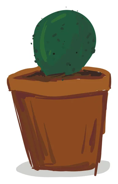 A small green cactus plant on an earthen pot vector color drawin — Stock Vector