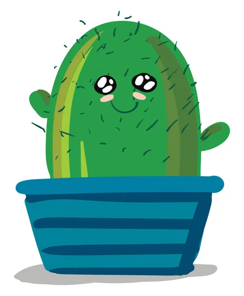 Una planta de cactus feliz emoji con dos brazos en una olla azul vector co — Archivo Imágenes Vectoriales