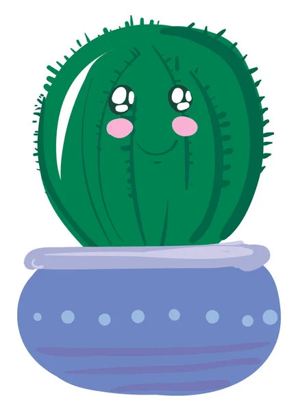 Un emoji souriant de plante de cactus apparaît d'un fil bleu décoré — Image vectorielle