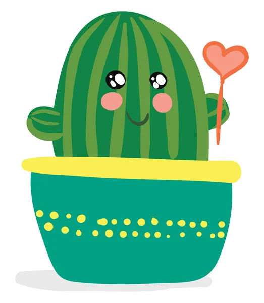 Una pieza de decoración de maceta de cactus con un globo en forma de corazón — Vector de stock