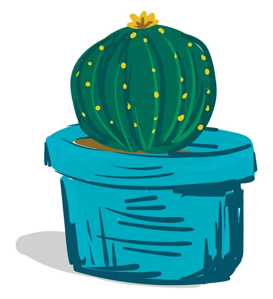 Schilderij van ronde vorm cactus plant met een gele bloem op haar — Stockvector