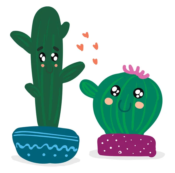 Due piante di cactus emoji che esprimono stati d'animo felici appaiono in una h rossa — Vettoriale Stock