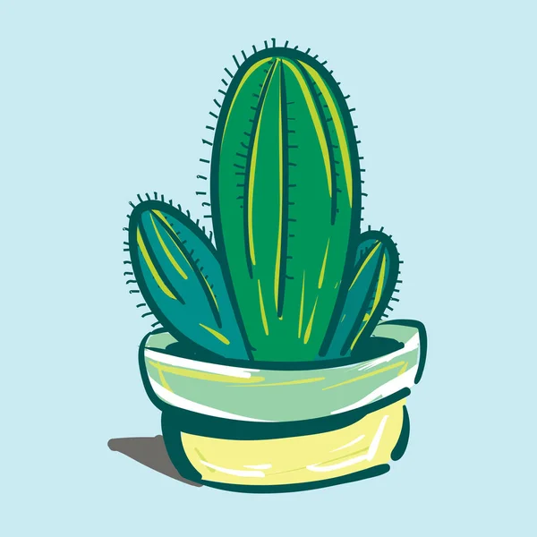 Pintura de una planta de cactus sobre un fondo azul vector colo — Vector de stock