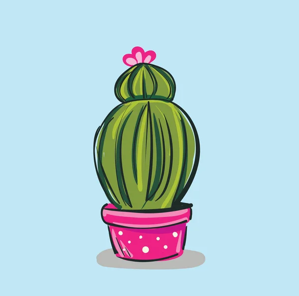 Pintura de planta de cactus de dos capas con una flor rosa en su t — Vector de stock