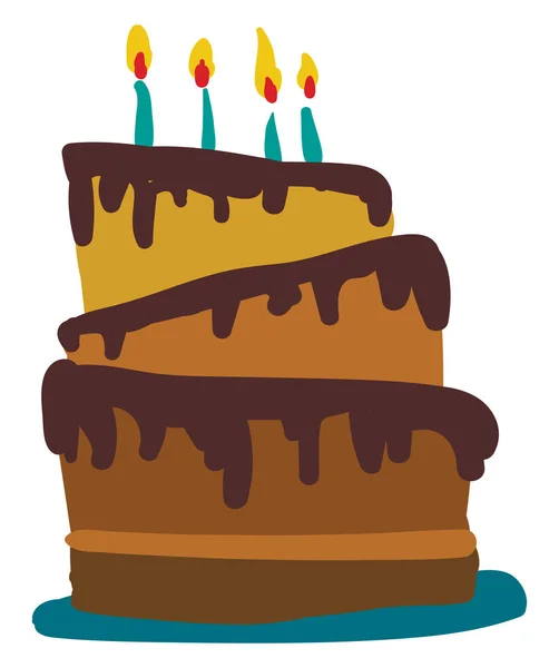 Un gâteau au chocolat noir à trois couches avec des bougies brillantes vecteur — Image vectorielle