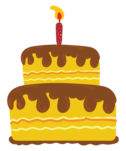 Une belle peinture de gâteau jaune à deux couches avec dessus en chocolat — Image vectorielle