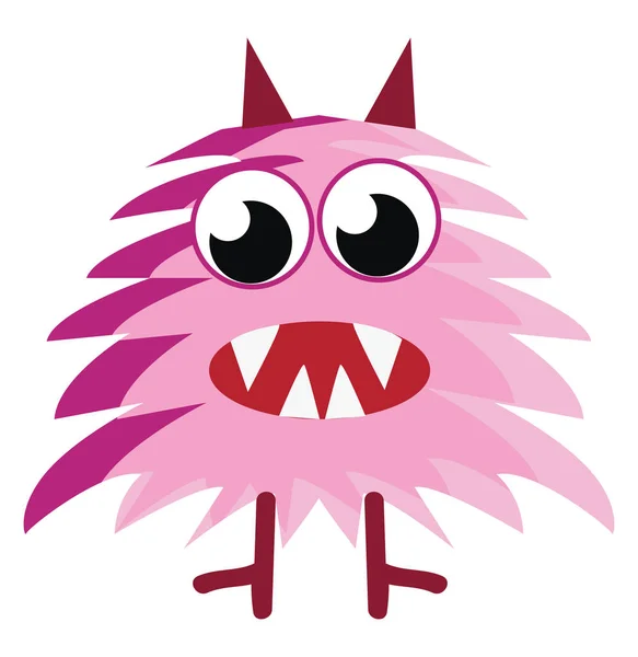 Cartoon van een eng roze harige schepsel met canine tanden vector — Stockvector