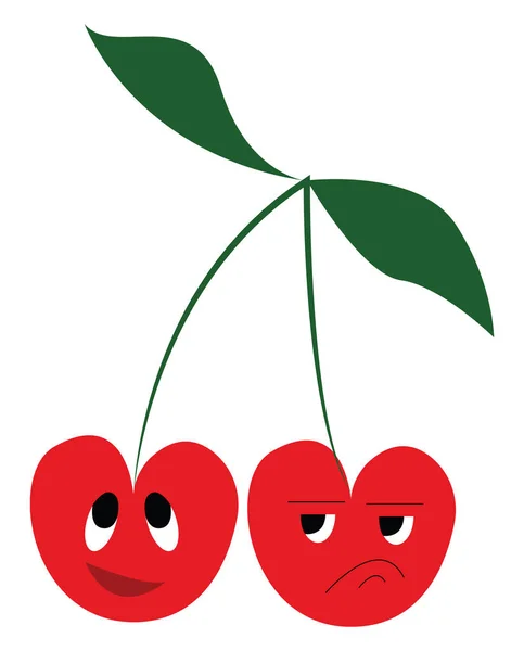 Two cherry fruits emoji in a single bunch expressing sadness vec — Stock Vector