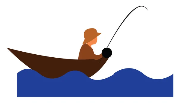 Hombre Está Pescando Vector Aguas Profundas Ilustración Color — Archivo Imágenes Vectoriales