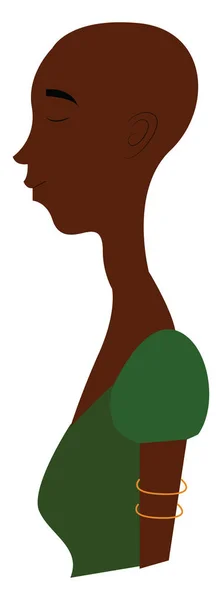 Uma Mulher Careca África Verde Vestido Vetor Ilustração Cor — Vetor de Stock