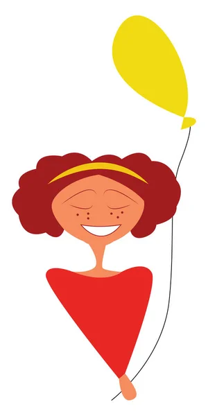 Menina Com Vetor Balão Amarelo Ilustração Cor —  Vetores de Stock