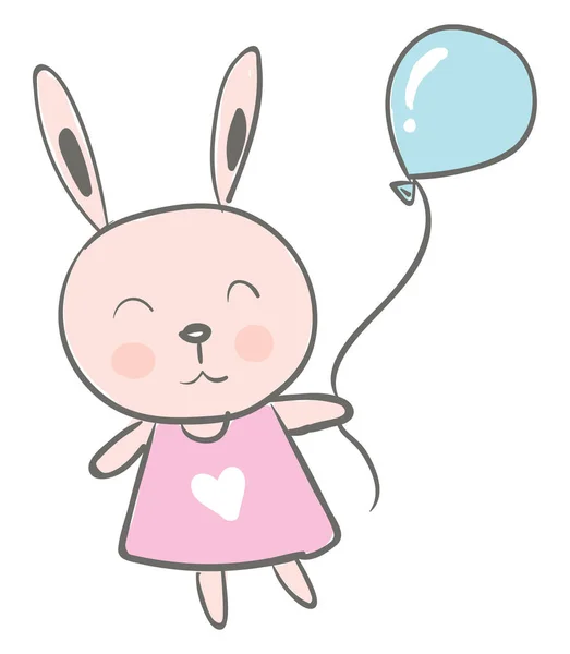 Baby Hare Med Blå Ballong Vektor Eller Färg Illustration — Stock vektor