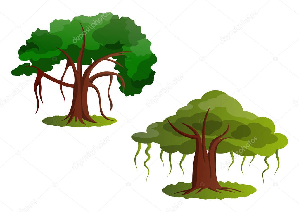 Couple of green trees vector illustration on white background