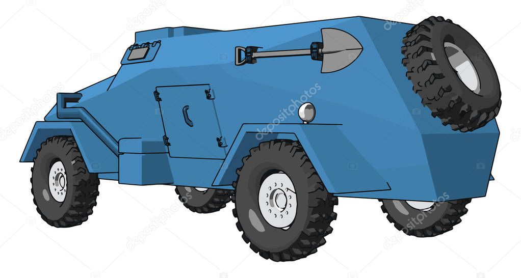 3D vector illustration on white background of a blue armoured military vehicle