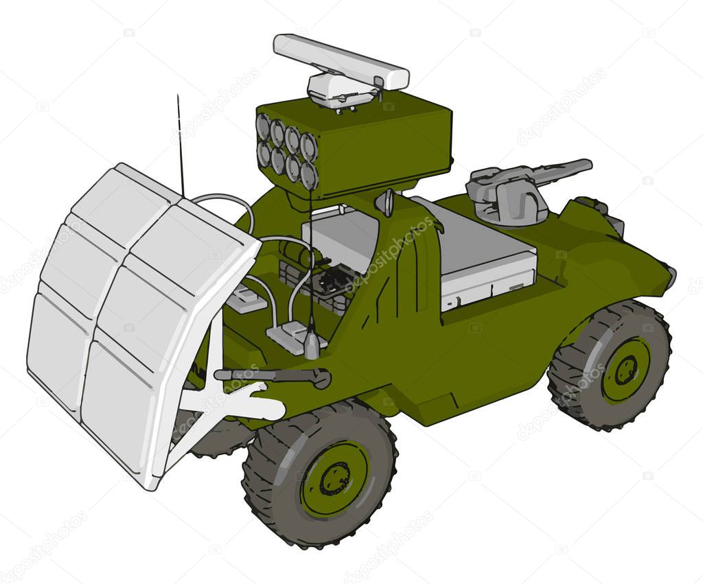 3D vector illustration on white background of a military missile launch vehicle