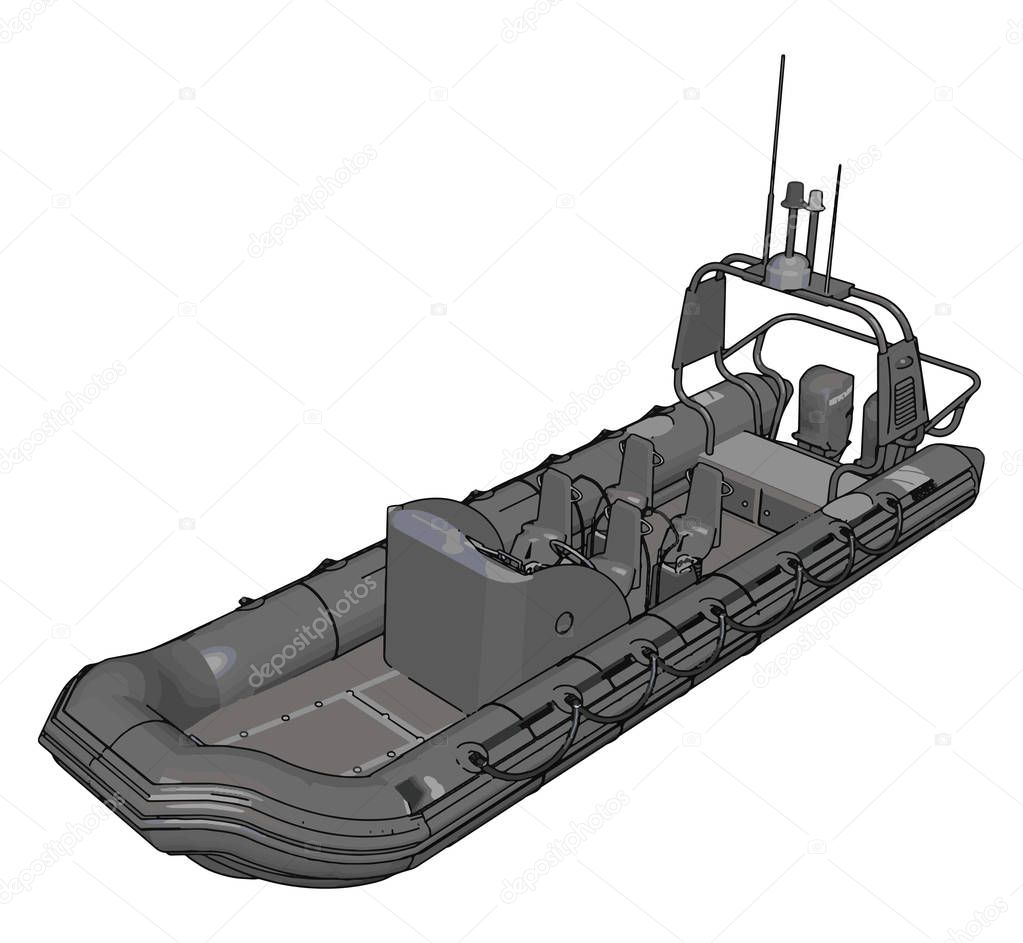 3D vector illustration on white background  of a military inflatable boat