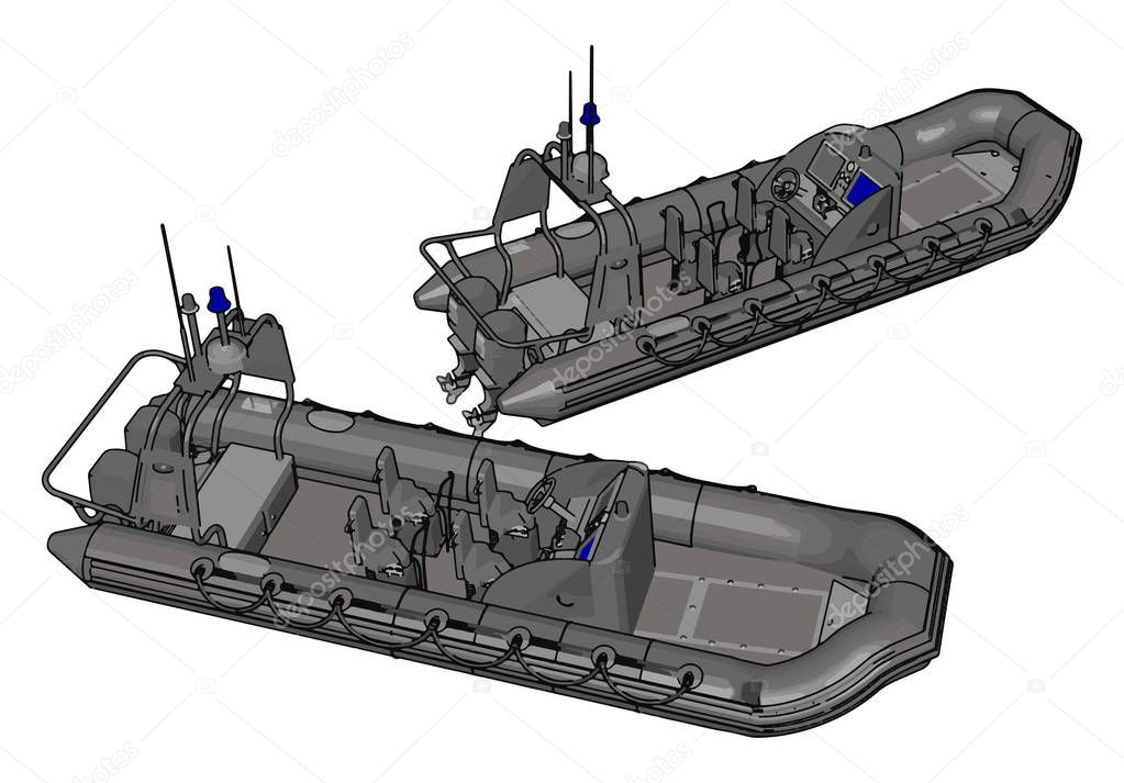 3D vector illustration on white background  of two military inflatable boats