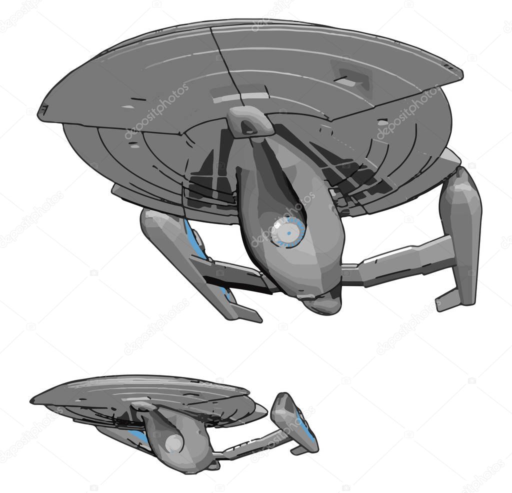 Fantasy Imperial spaceship vector illustration on white background