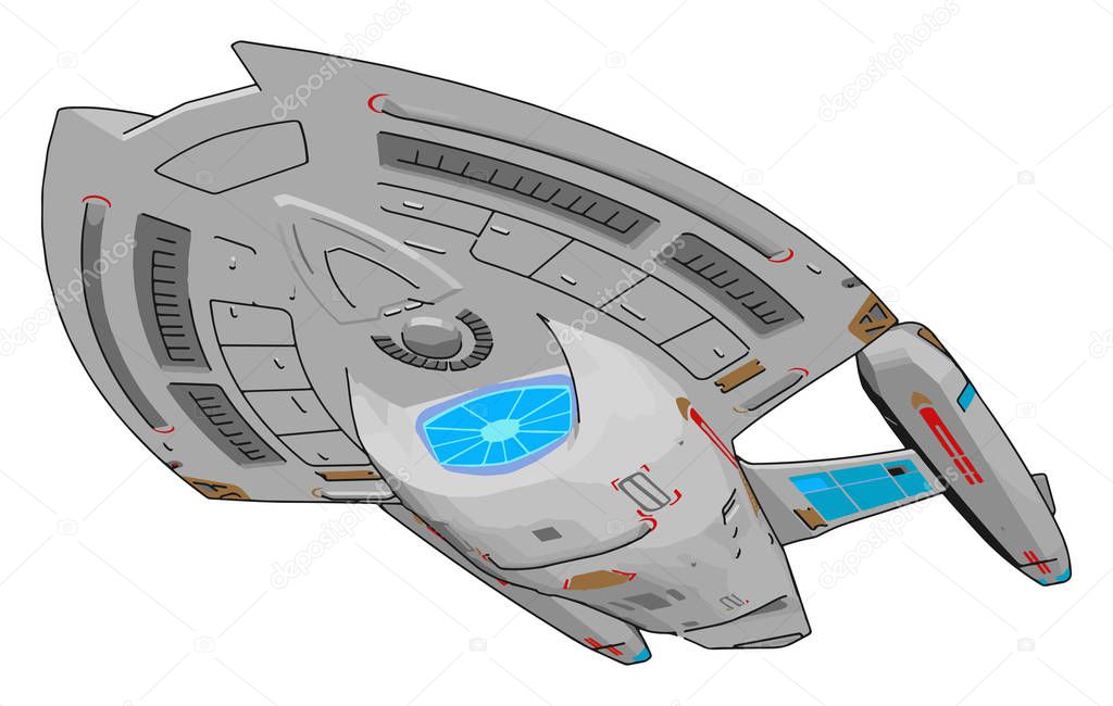 Fantasy cargo spaceship vector illustration on white background