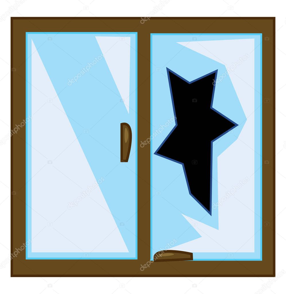 Broken glass window vector or color illustration