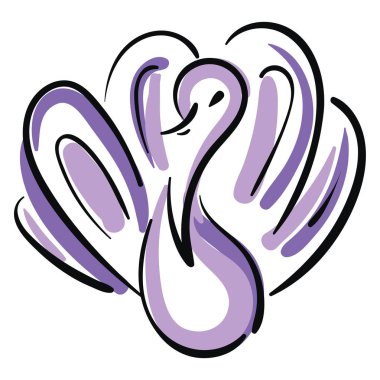 Beyaz arka planda bir tavus kuşu vektör çizim basit siyah ve menekşe kroki