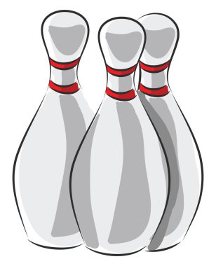 Beyaz arka planda kırmızı çizgili vektör Illustration ile üç beyaz bowling Skittles