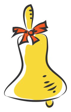 Beyaz arka planda kırmızı yay vektör Illustration ile sarı pirinç çan