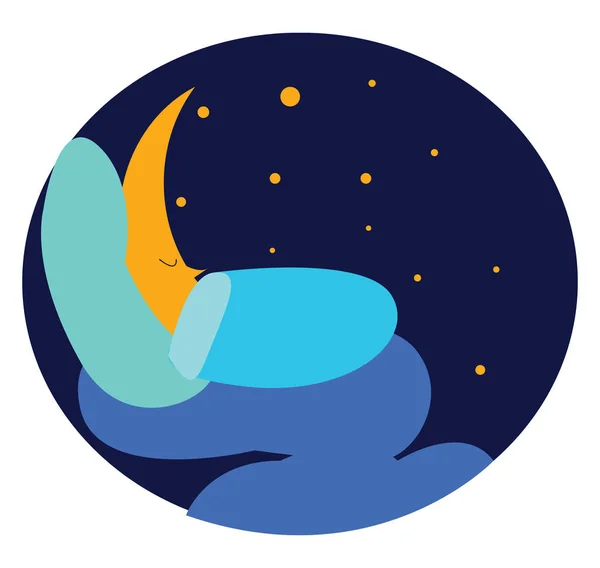 Moon Sleeping Blue Sky Vector Color Illustration — Stock Vector