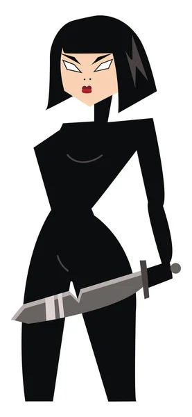 Ninja Prajurit Dengan Vektor Pedang Atau Ilustrasi Warna - Stok Vektor