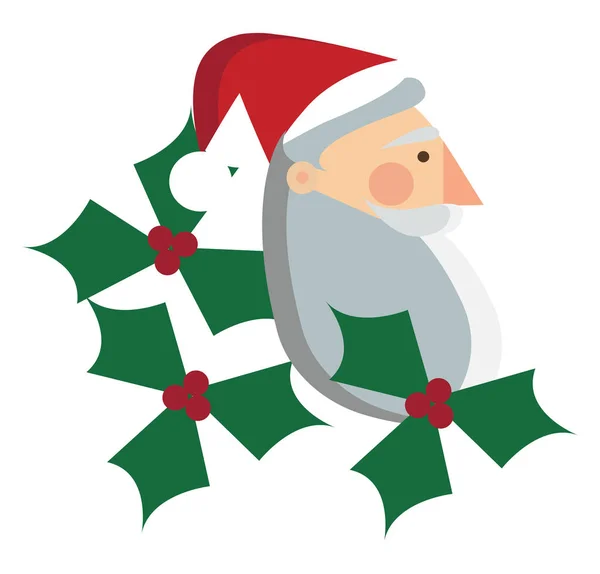 Санта Клаус Зеленым Вектором Венка Цветной Иллюстрацией — стоковый вектор