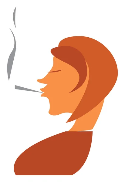 Una Mujer Está Fumando Vector Cigarrillo Ilustración Color — Vector de stock