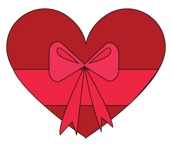 Red Heart Shaped Present Box Pink Bow Vector Illustration White — Stock Vector