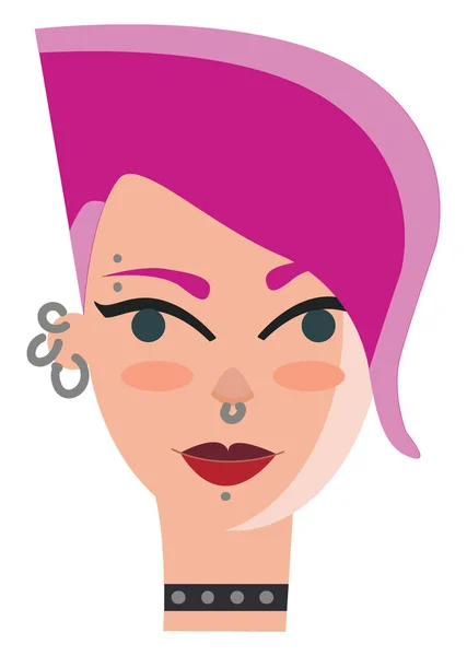 Mädchen Mit Rosa Haaren Und Gesichtspiercings Vektor Illustration Auf Weißem — Stockvektor