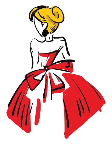 Indietro Una Donna Bionda Che Indossa Vestito Rosso Vettoriale Illustrazione — Vettoriale Stock