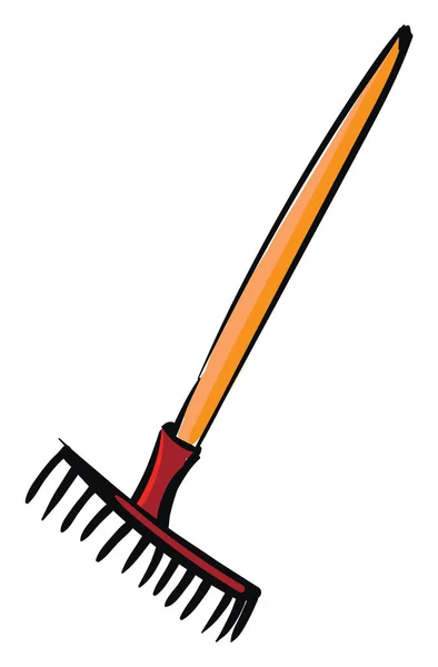 Red Rake Woden Handle Vector Illustration White Background — Stock Vector