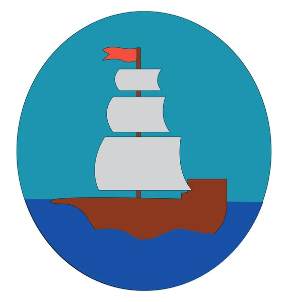 Простая Карикатура Парусный Корабль Голубом Водном Векторном Изображении Синем Круге — стоковый вектор