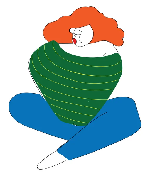 Анотація Векторні Ілюстрації Білому Тлі Сидячої Дівчини Помаранчевим Волоссям Зеленій — стоковий вектор