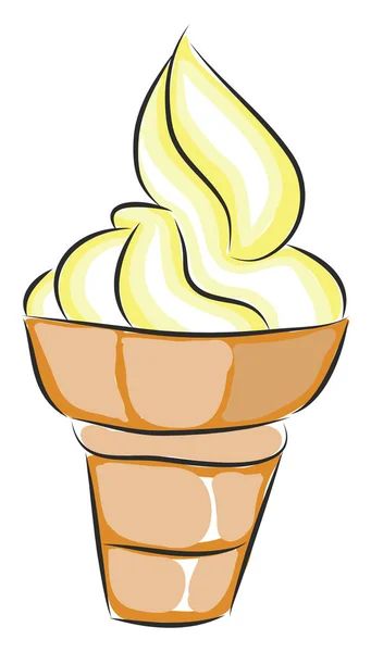 Желто Белое Мороженое Конусовой Векторной Иллюстрации Белом Фоне — стоковый вектор
