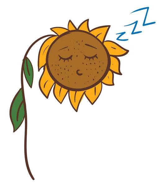 Dibujos Animados Vector Girasol Dormido Ilustración Sobre Fondo Blanco — Vector de stock