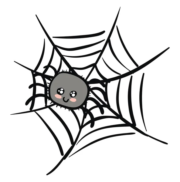 Cartoon Cute Grey Spider Web Vector Illustration White Background — Stock Vector