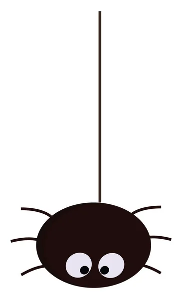 白い背景にベクトルをぶら下げた黒いクモのシンプルな漫画 — ストックベクタ