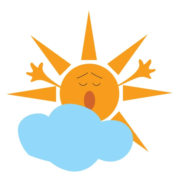 Desenhos Animados Bocejo Sol Amarelo Uma Ilustração Vetor Nuvem Azul —  Vetores de Stock