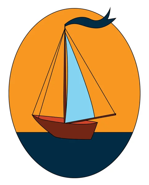 Barco Sailnig Con Bandera Azul Vector Agua Azul Ilustración Eclips — Archivo Imágenes Vectoriales