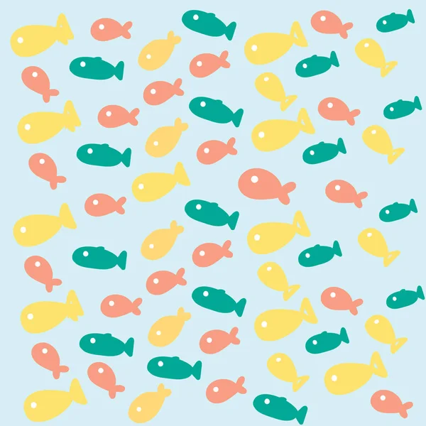 Tekstur Pada Latar Belakang Biru Muda Dengan Ilustrasi Vektor Ikan - Stok Vektor