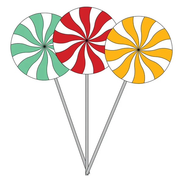 Een Blauw Een Rode Een Gele Lollipop Vector Illustratie Witte — Stockvector