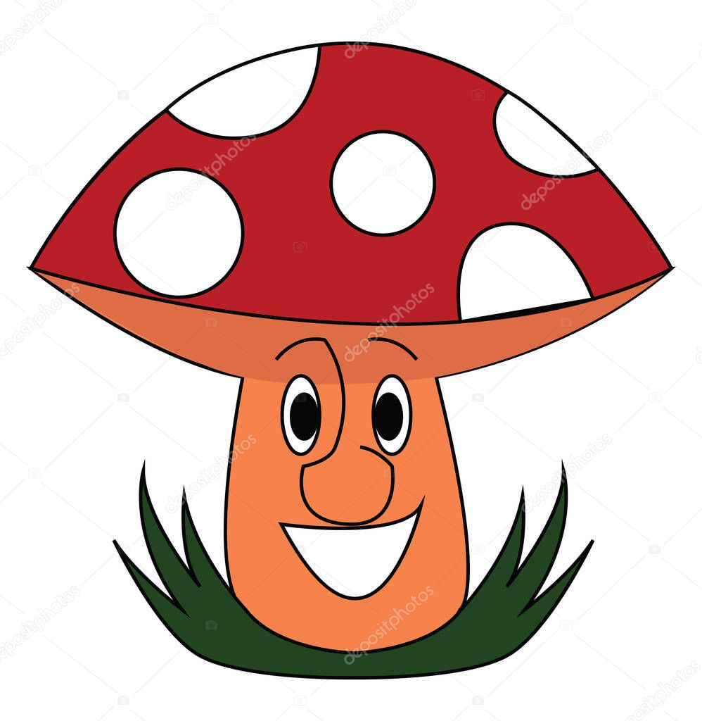 Smiling red mushroom vector illustration on white background