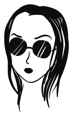 siyah gözlük vektör renk çizim veya illüstrasyon giyen siyah saçlı genç bir kızın modern bir kroki